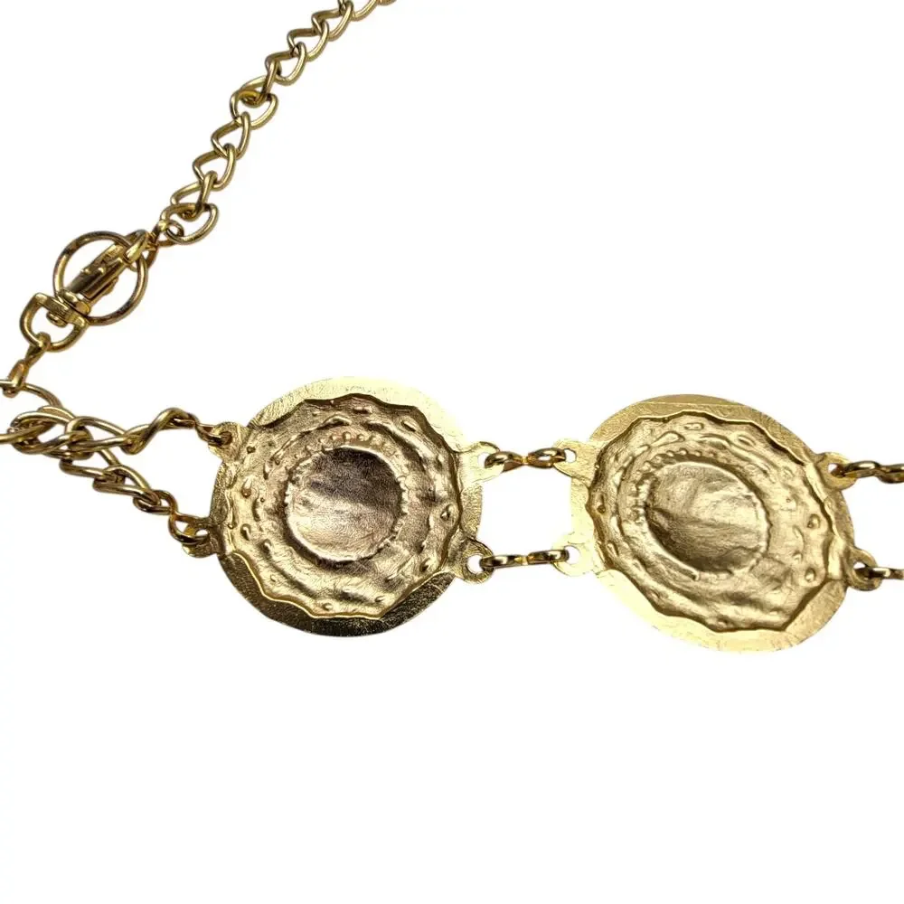 Vintage Gold Tone Medallion Chain Belt Baroque Coin Crest Adjustable Waist